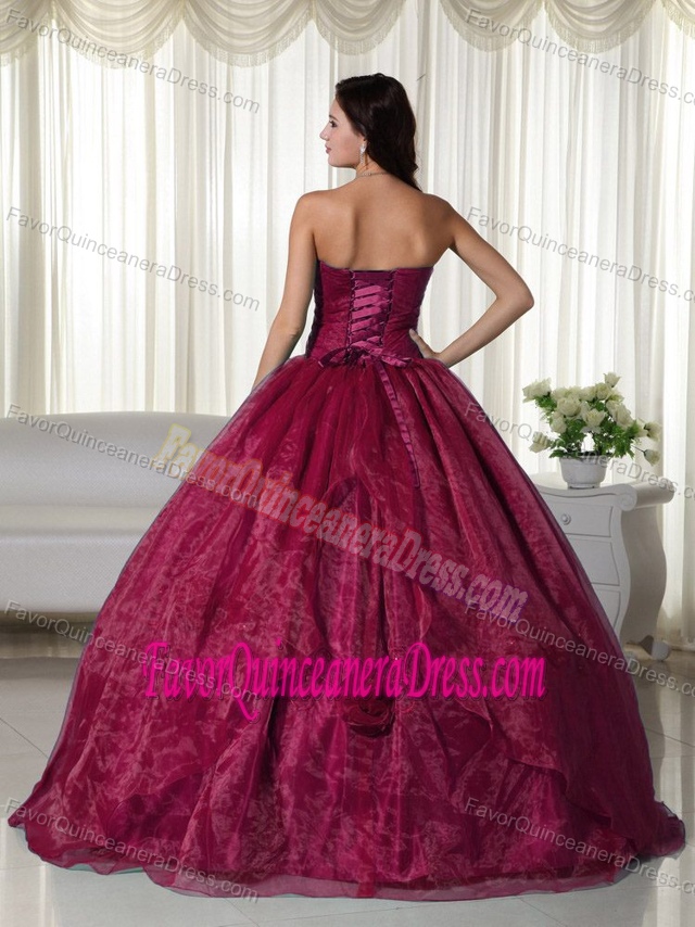 New Style Wine Red Strapless Quinceanera Gown Dresses in Organza
