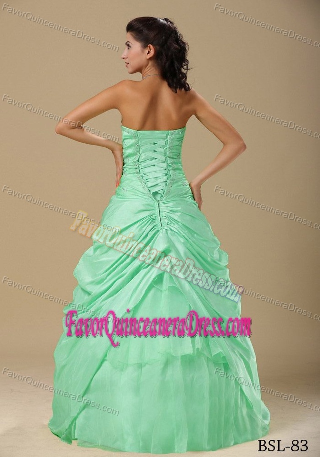 2010 Ruched Fall Sweet 16 Dresses in Apple Green with Handmade Flowers