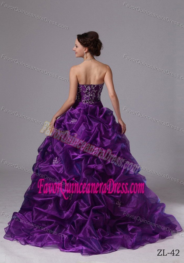 Graceful Dark Purple 2013 Fall Quince Dress with Pickups and Embroidery