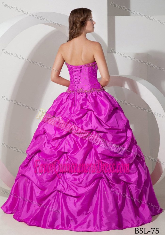 Classy Taffeta Quinceanera Gown Dresses with Pickups in Hot Pink Color