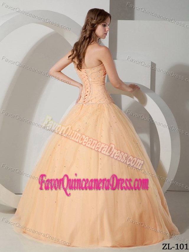 Ball Gown Strapless Dress for Quinceanera in Light Orange Color on Sale