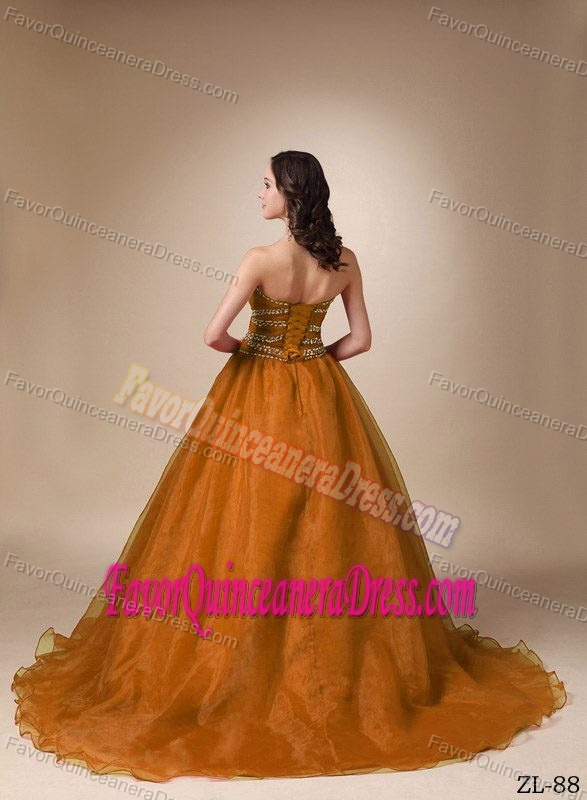 Taffeta and Organza Chapel Quinceanera Gown Dresses with Beads and Ruches