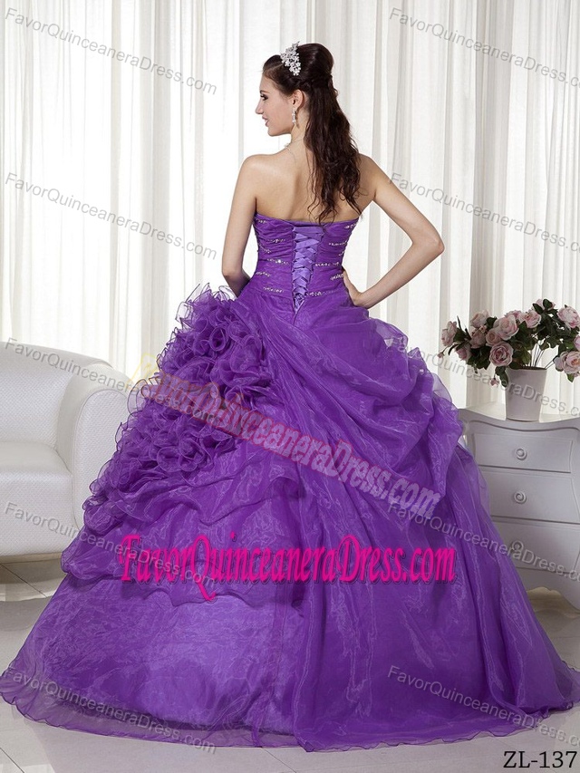 Graceful Purple Beaded Fall Dress for Quinceanera with Ruffles in Organza