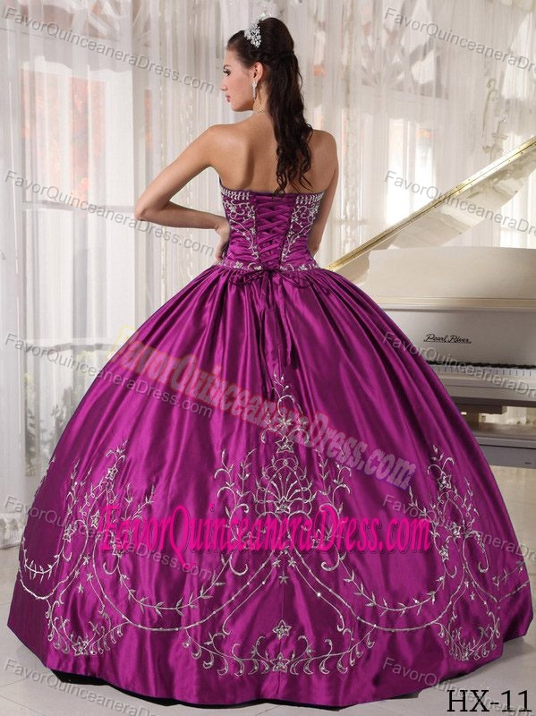 Beaded and Ruched Sweet Sixteen Quinceanera Dress with Embroidery in Satin