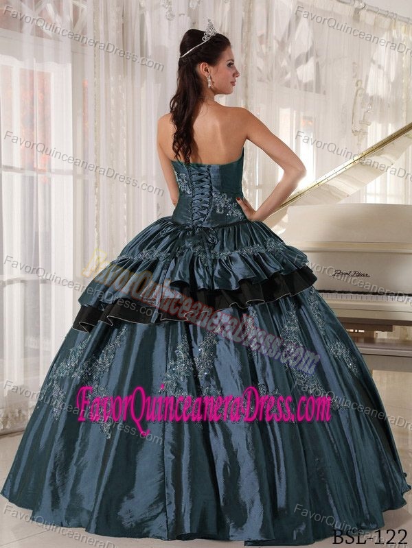 Strapless Taffeta Sweet Sixteen Quince Dresses with Embroidery and Ruches