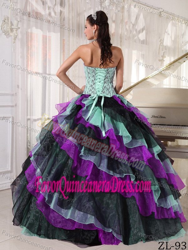 Amazing Multi-colored Sweetheart Quinceanera Dress with Layers in Organza