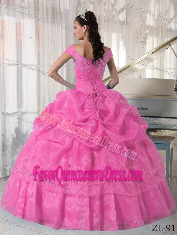 Beaded Off-the-shoulder Quinceanera Gown Dresses in Hot Pink with Pickups