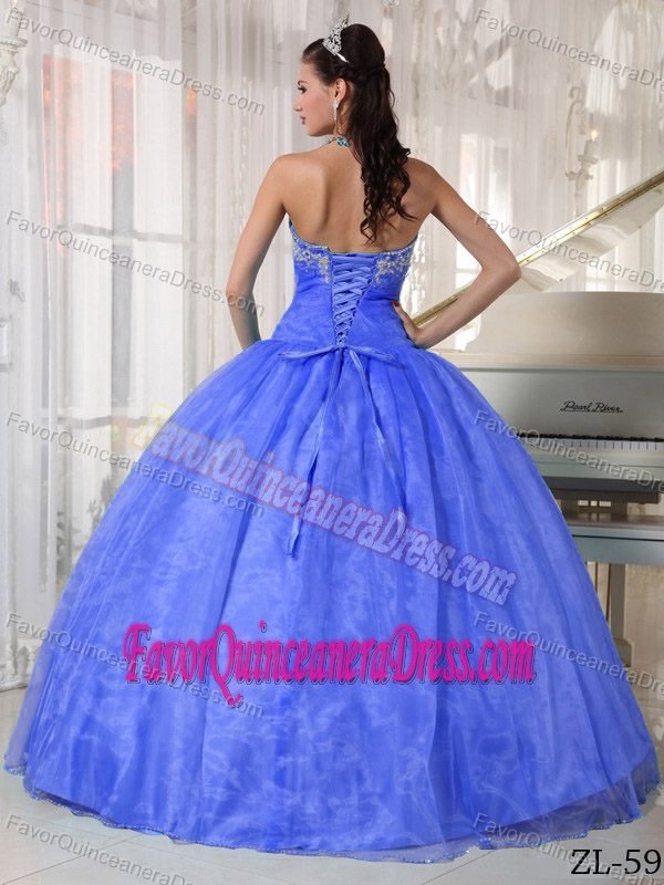 Taffeta and Organza Quinceanera Dress with Appliques in Baby Blue Color