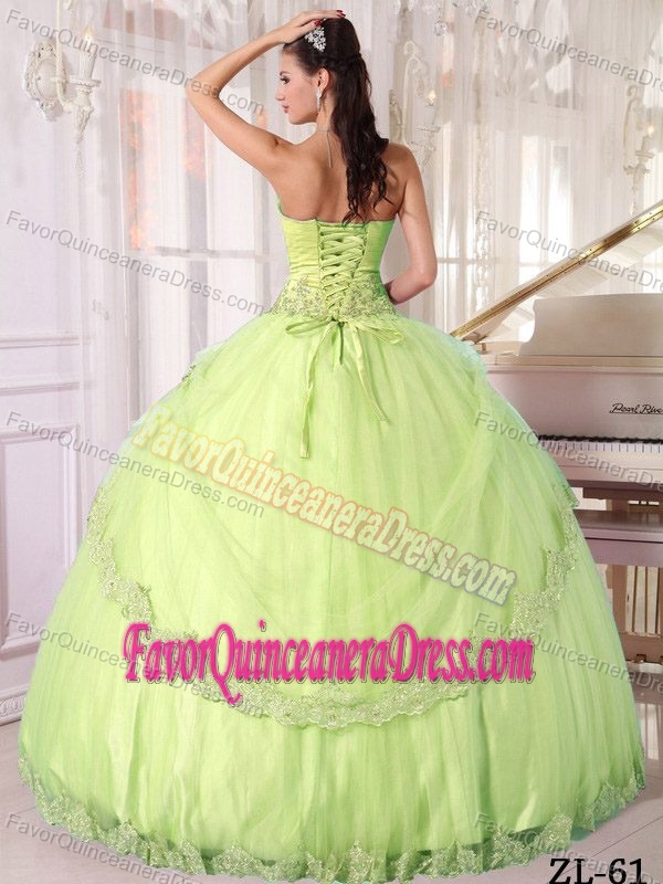 Cheap Yellow Green Taffeta and Tulle Quinceanera Dresses with Sweetheart