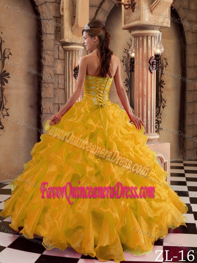 Pretty Ruched and Beaded Floor-length Dresses for Quinceanera in Gold Color