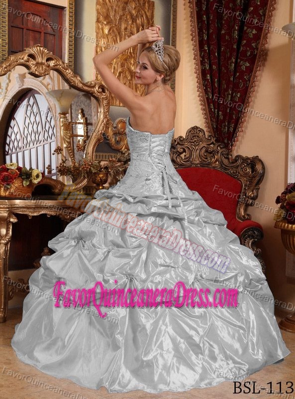 Gray Sweetheart Taffeta Embroidered Gorgeous Sweet 21 Dress with Beading