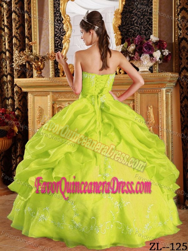 Strapless Floor-length Popular Quinceanera Gown Dresses in Yellow Green
