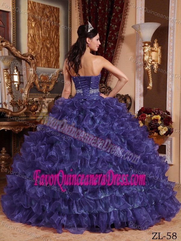 Wonderful Sweetheart Floor-length Organza Quince Dresses in Dark Purple