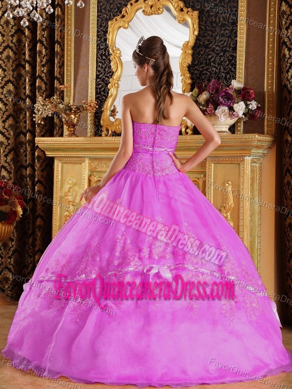 Impressive Strapless Dresses for Quinceanera with Appliques in Fuchsia