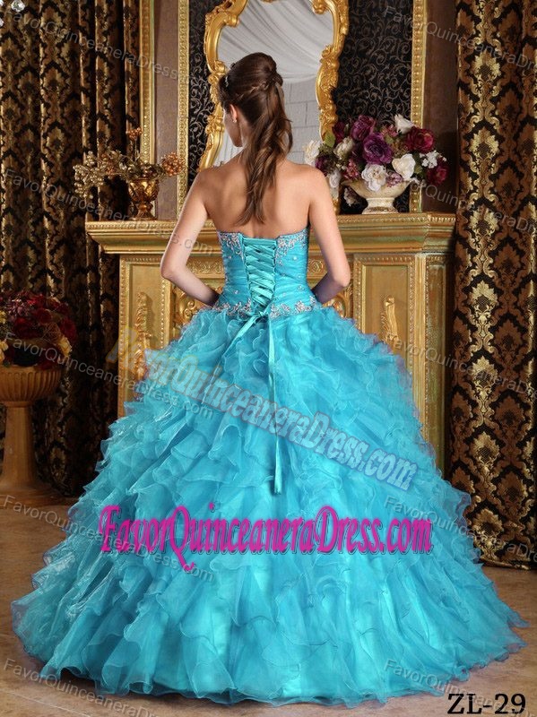 Fashionable Aqua Blue Lace-up Organza Sweet Sixteen Quinceanera Dress