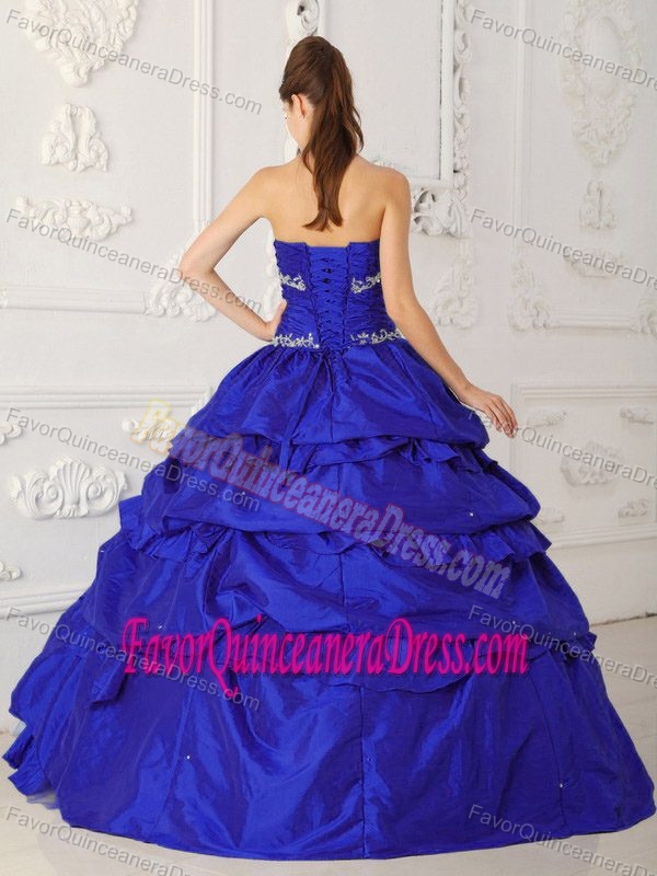 Blue Sweetheart Lace-up Taffeta Gorgeous Sweet 19 Dresses with Appliques