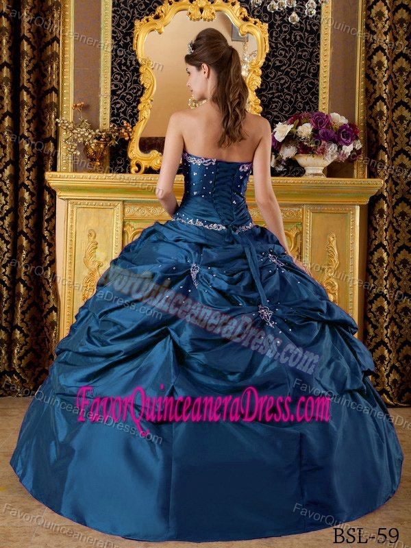 Popular Blue Strapless Floor-length Taffeta Quinceanera Gown Dresses