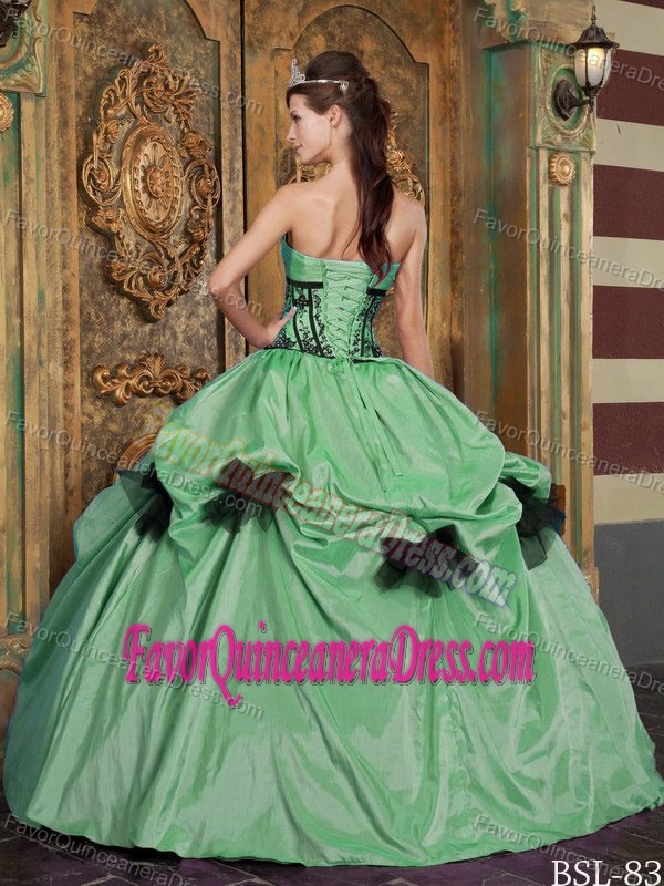 Fabulous Taffeta Quinceanera Gown in Apple Green and Black with Appliques