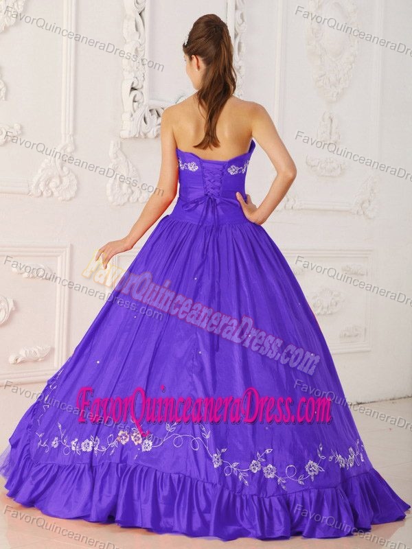 Purple A-Line Beaded Sweetheart Taffeta Elegant Quinceanera Dresses