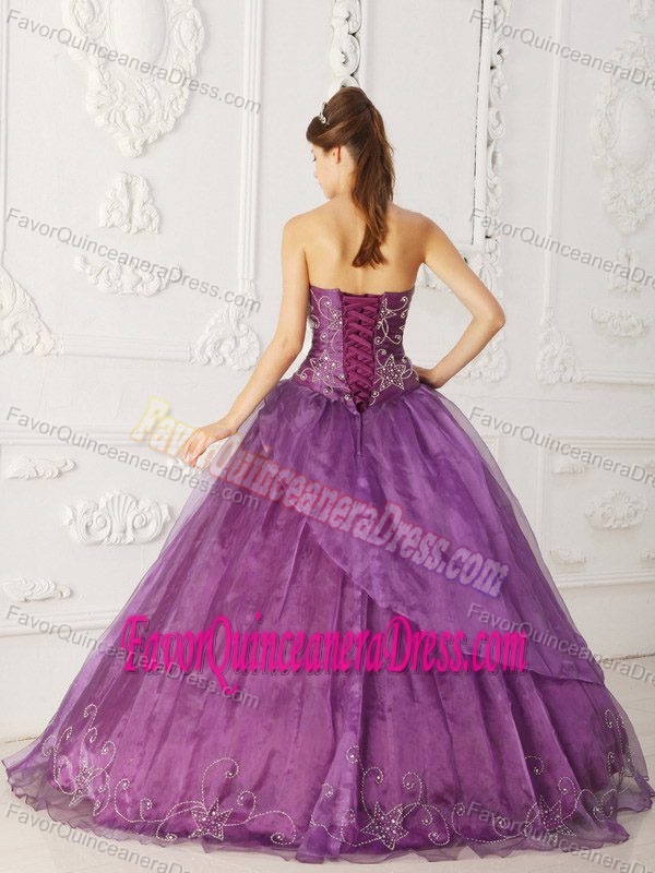 Impressive Embroidered Purple Satin and Organza Dresses for Quinceanera