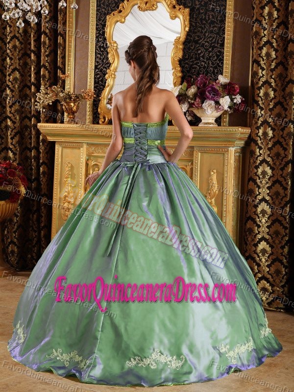 Olive Green Taffeta and Organza Long Magnificent Dress for Quinceaneras