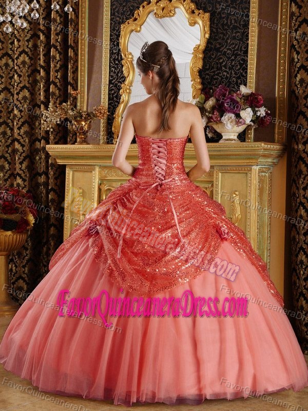 Romantic Sweetheart Lace-up Tulle Dress for Quince with Hand Made Flowers