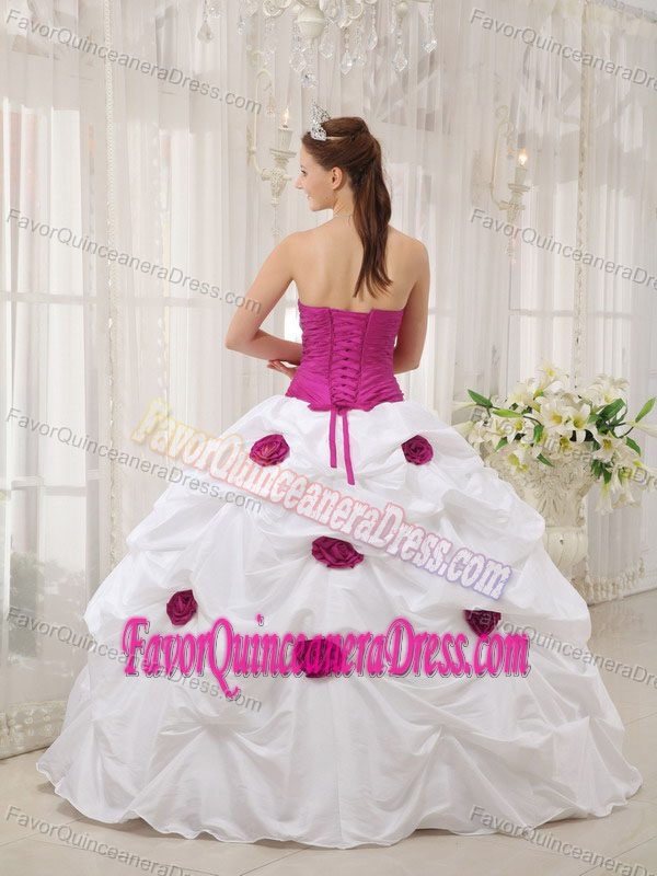 Strapless Wonderful Long Quince Dresses in Fuchsia and White with Flowers