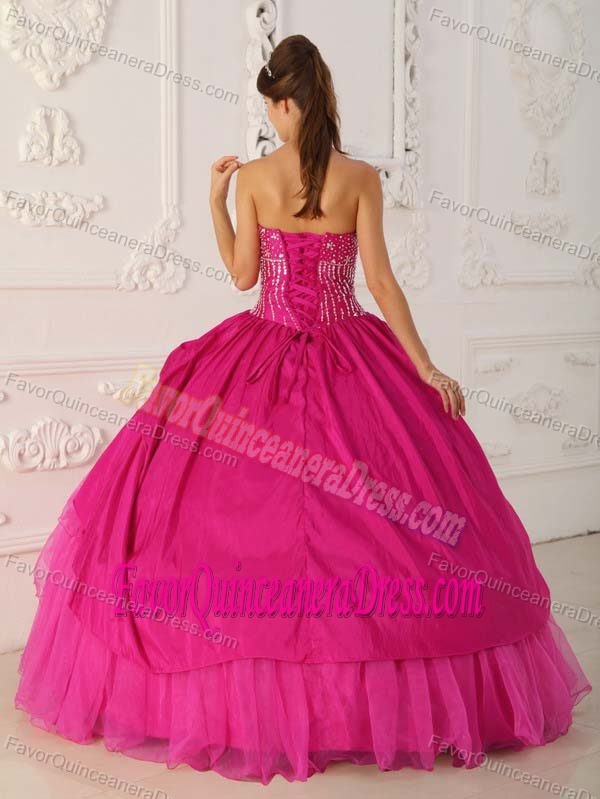 Coral Red Strapless Beaded Organza and Taffeta Discount Quinces Dresses