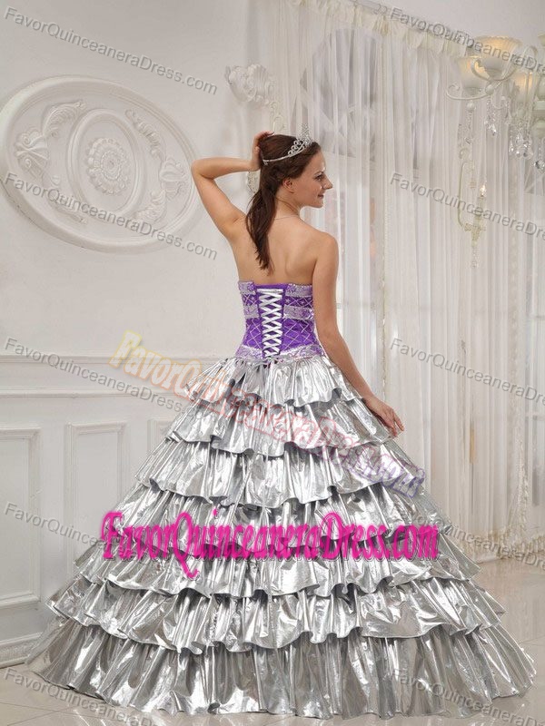 Magnificent Princess Strapless Dresses for Quinceaneras in Silver and Purple