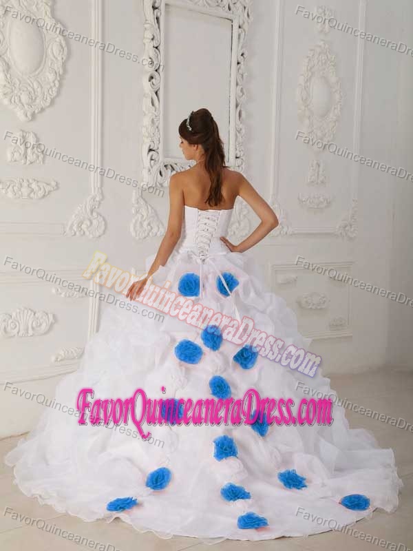 White Strapless Organza Sweet Sixteen Quinceanera Dresses with Court Train