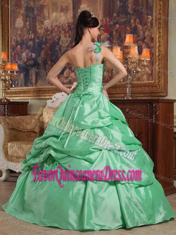 Apple Green Beaded One Shoulder Taffeta Gorgeous Sweet 17 Dresses