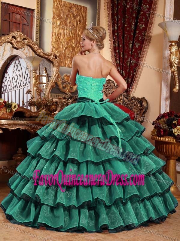 Popular Strapless Organza Long Quinceanera Gown Dresses in Multi-color