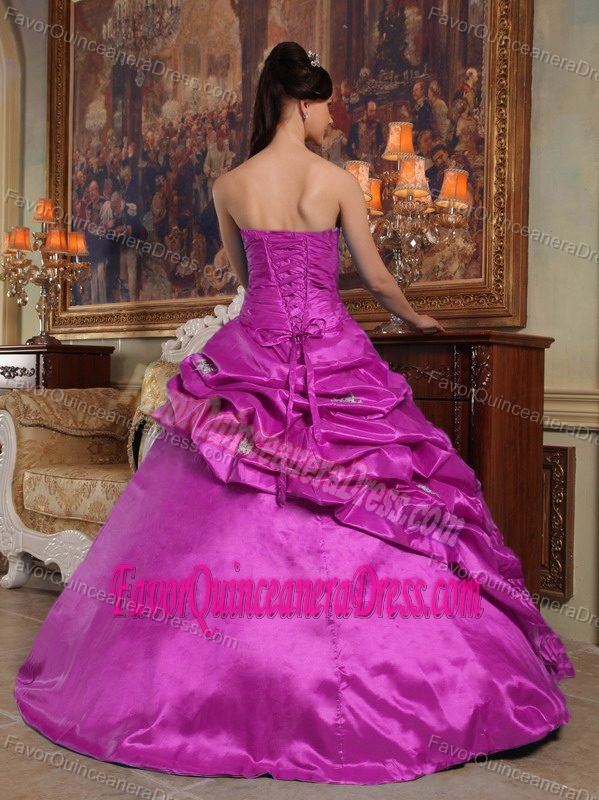 Fuchsia Sweetheart Taffeta Exquisite Quinceanera Gowns with Lace-up Back