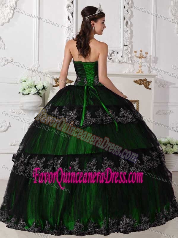 Fabulous Taffeta and Tulle Appliques Quinceanera Gown in Green and Black