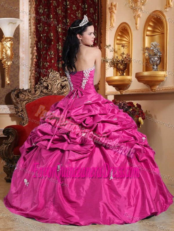 Discount Ball Gown Strapless Floor-length Taffeta Quinces Dress in Hot Pink