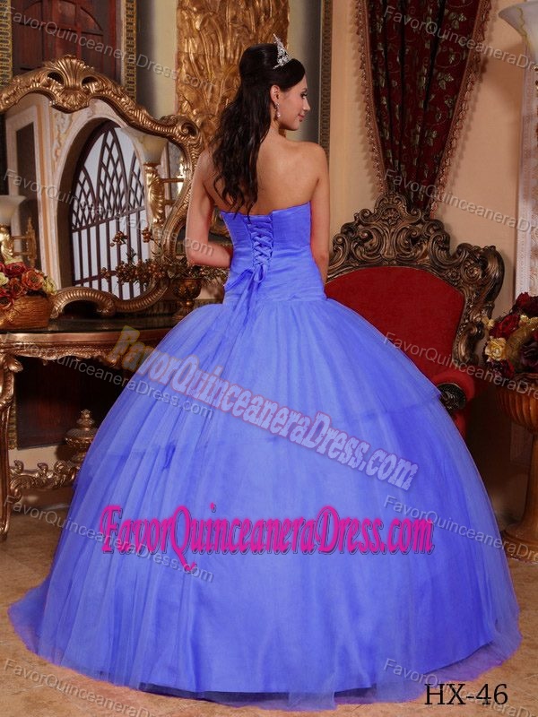 Strapless Beaded Tulle Long Charming Dress for Quinceanera with Appliques