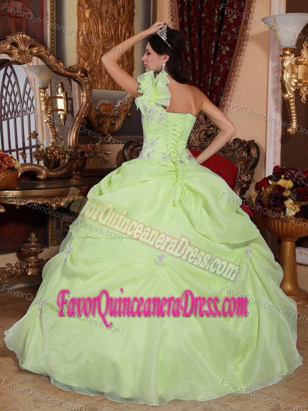 Beautiful One Shoulder Organza Long Sweet Sixteen Dresses in Yellow Green