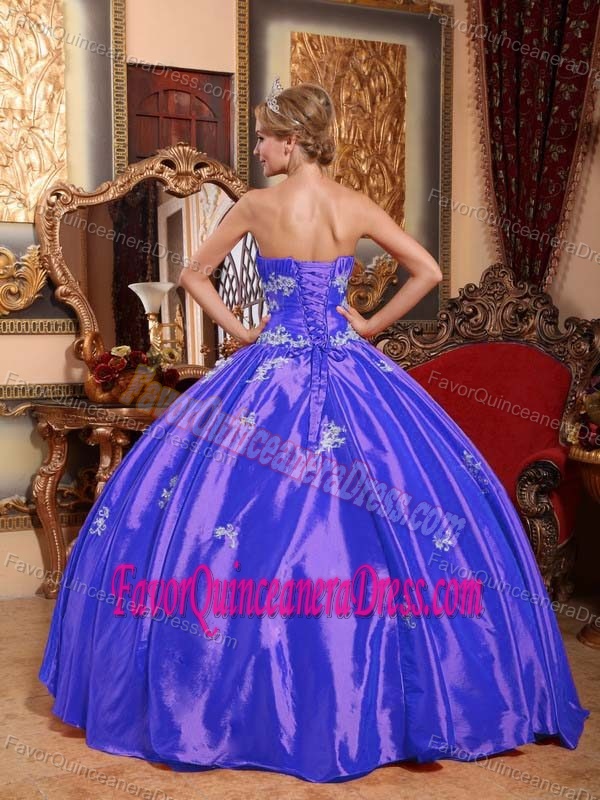 Classical Taffeta Lace-up Strapless Sweet 16 Dresses in Blue with Appliques
