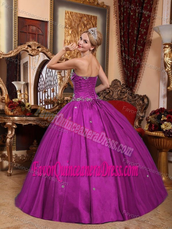 Gorgeous Fuchsia Strapless Taffeta and Tulle Floor-length Sweet 15 Dresses