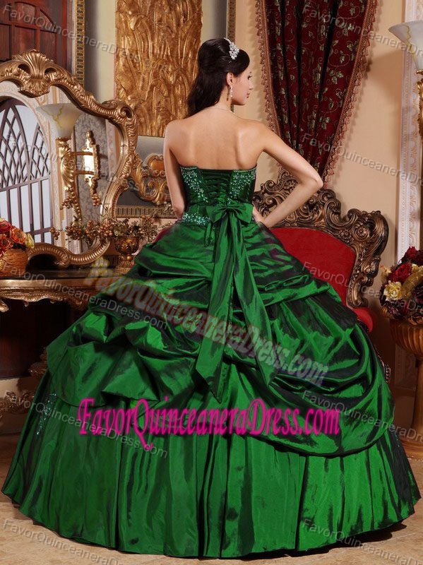 Exquisite Green Strapless Taffeta Lace-up Floor-length Quinceanera Gowns