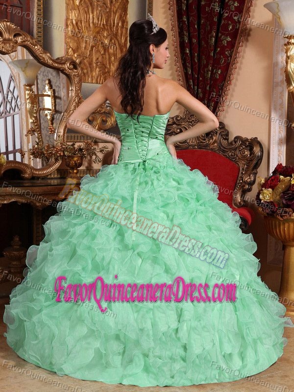 Fabulous Sweetheart Apple Green Organza Quinceanera Gown with Ruffles