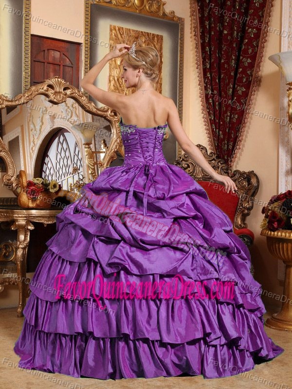 Elegant Purple Strapless Lace-up Taffeta Quinceanera Dress with Pick-ups