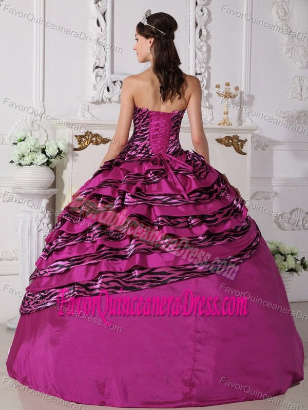 Magnificent Strapless Floor-length Zebra Dress for Quinceaneras with Bowknot