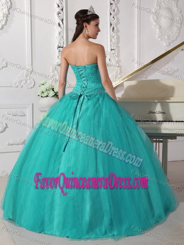 Fashionable Turquoise Strapless Tulle Sweet Sixteen Quinceanera Dresses
