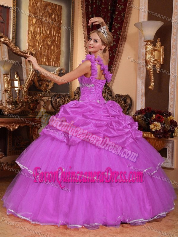 Fuchsia One Shoulder Organza Memorable Quinceaneras Dress with Pick-ups