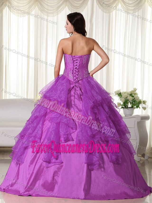 Purple Sweetheart Beaded Floor-length Organza Exquisite Quinceanera Gowns