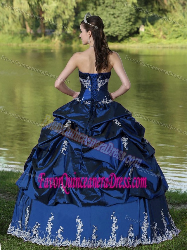 Surprising Strapless Embroidered Royal Blue Quinceanera Gown in Taffeta