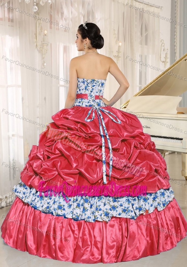 Clearance Taffeta Colorful Sweet Sixteen Dresses with Pick-ups and Printing