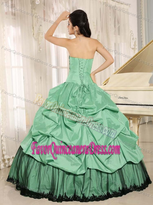 Lovely Green and Black Ball Gown Quinceanera Dresses in Taffeta Tulle