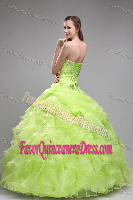 Gorgeous Ruffled Beaded Organza Quinceanera Gown in Yellow Green